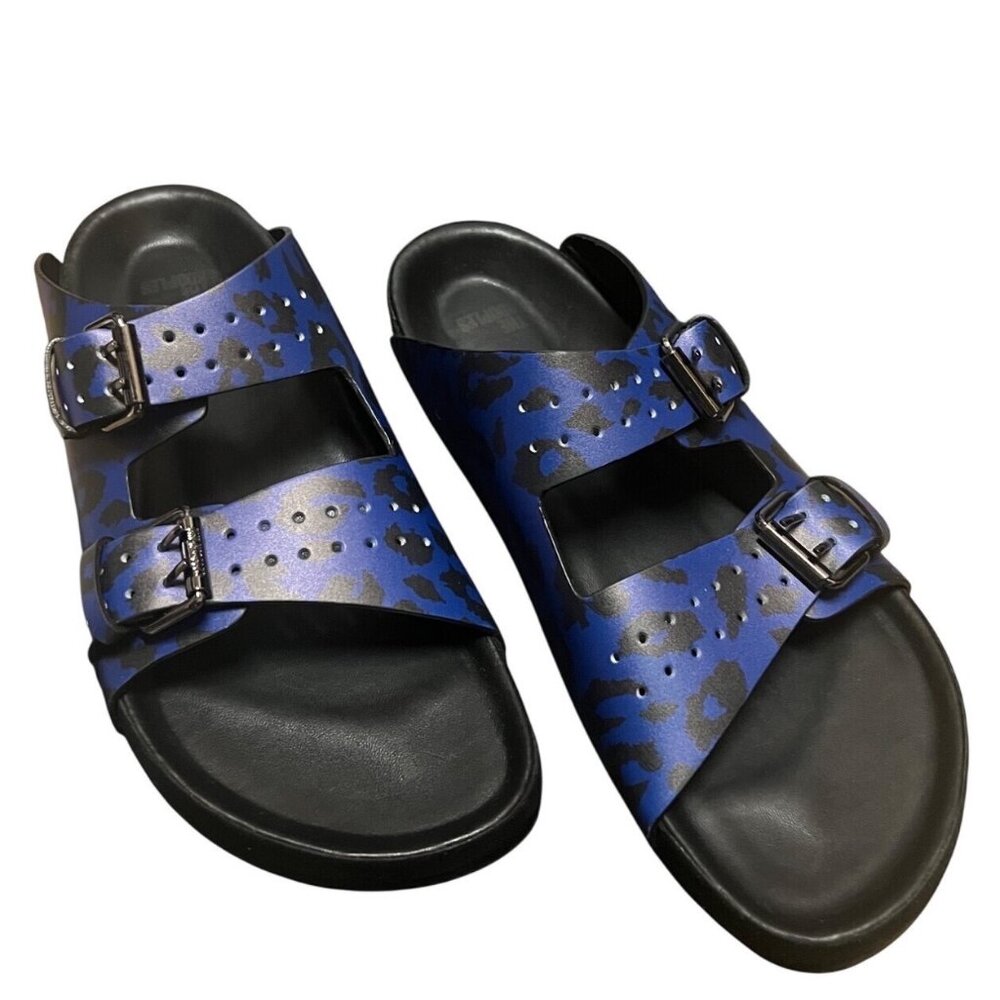 The Kooples Blue Leopard Leather Parisian Buckle Style Sandals Size 43 US Mens 9
